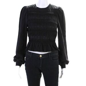 Sea New York Womens Long Sleeve Crew Neck Eyelet Lace Sweatshirt Black